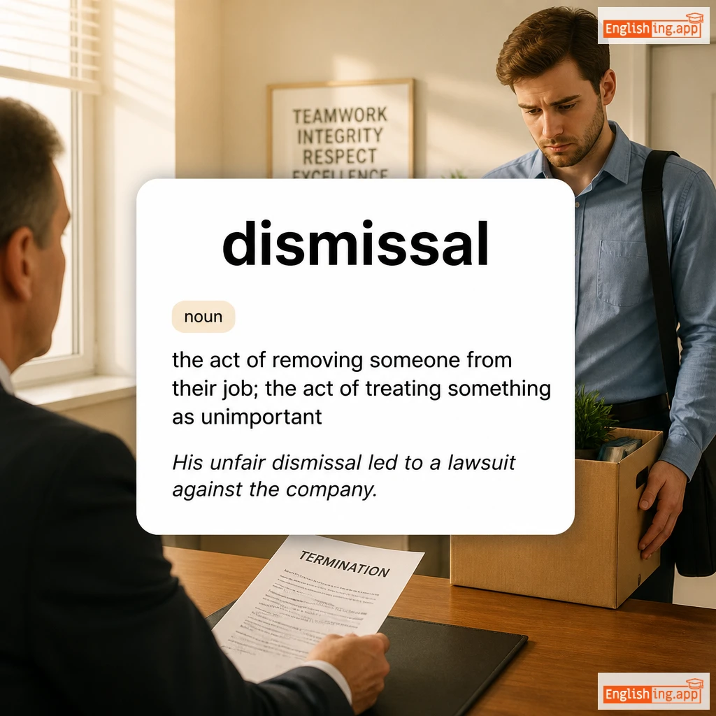 dismissal definition card — visual illustration of the meaning