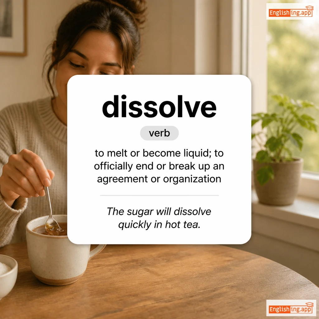 dissolve definition card — visual illustration of the meaning