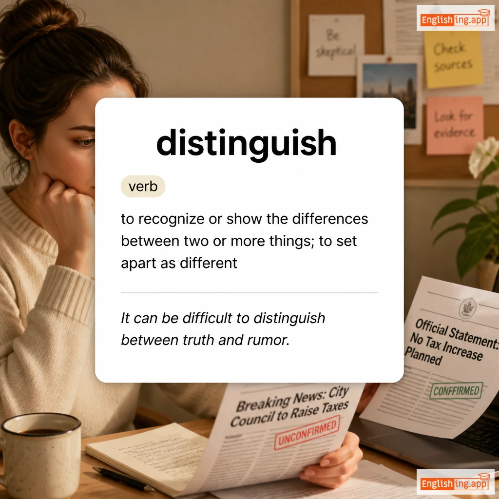 distinguish definition card — visual illustration of the meaning