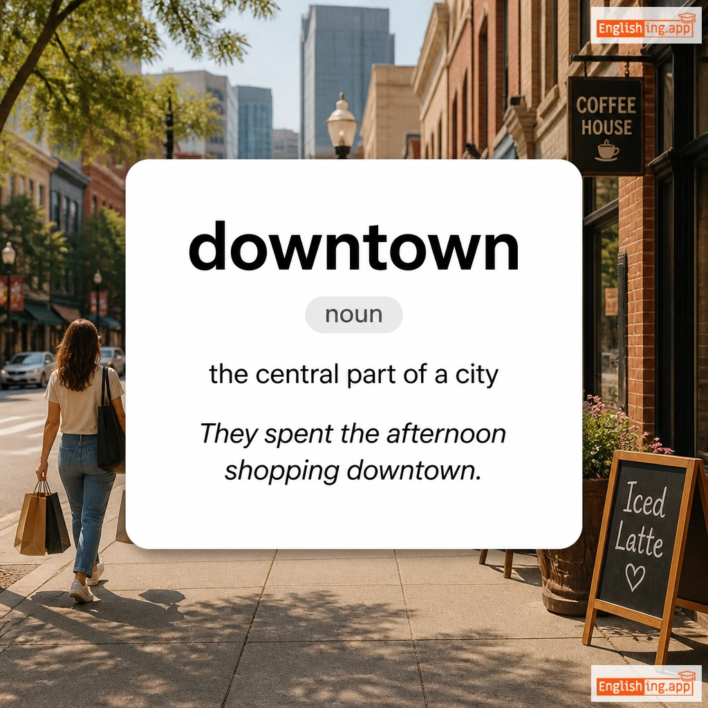 downtown definition card — visual illustration of the meaning