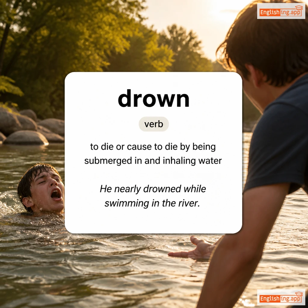 drown definition card — visual illustration of the meaning