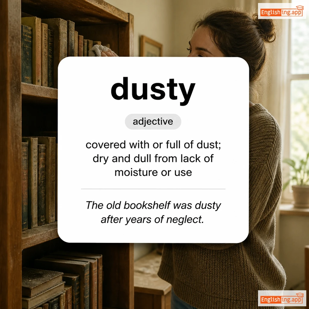 dusty definition card — visual illustration of the meaning