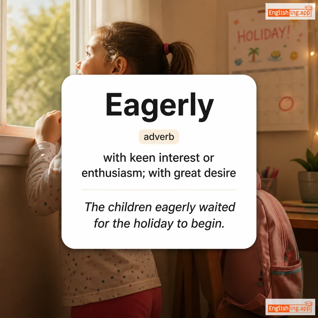 Eagerly definition card — visual illustration of the meaning