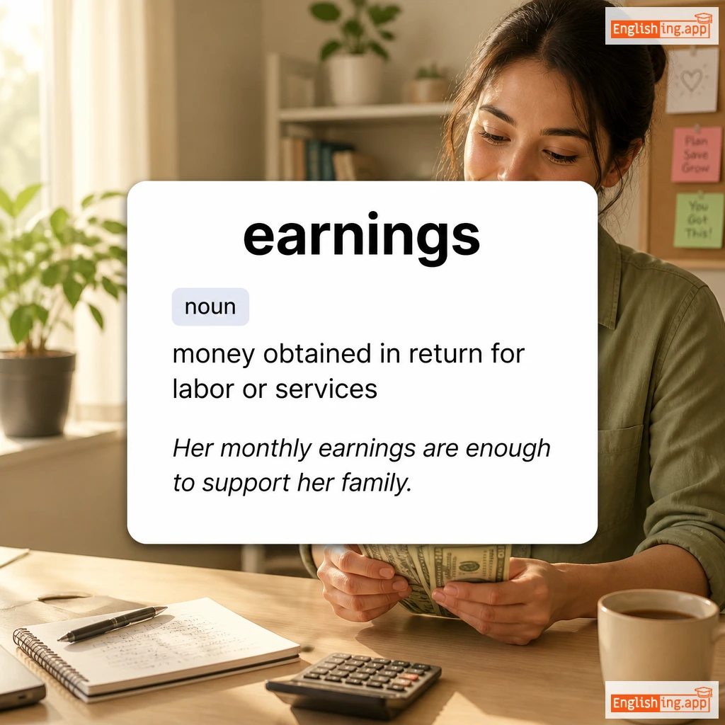 earnings definition card — visual illustration of the meaning
