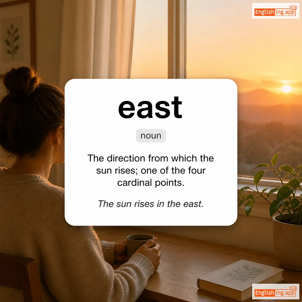 east definition card — visual illustration of the meaning