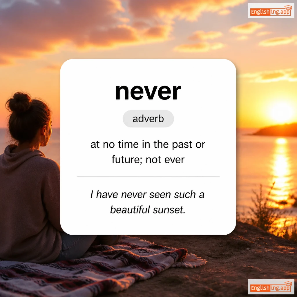 never definition card — visual illustration of the meaning