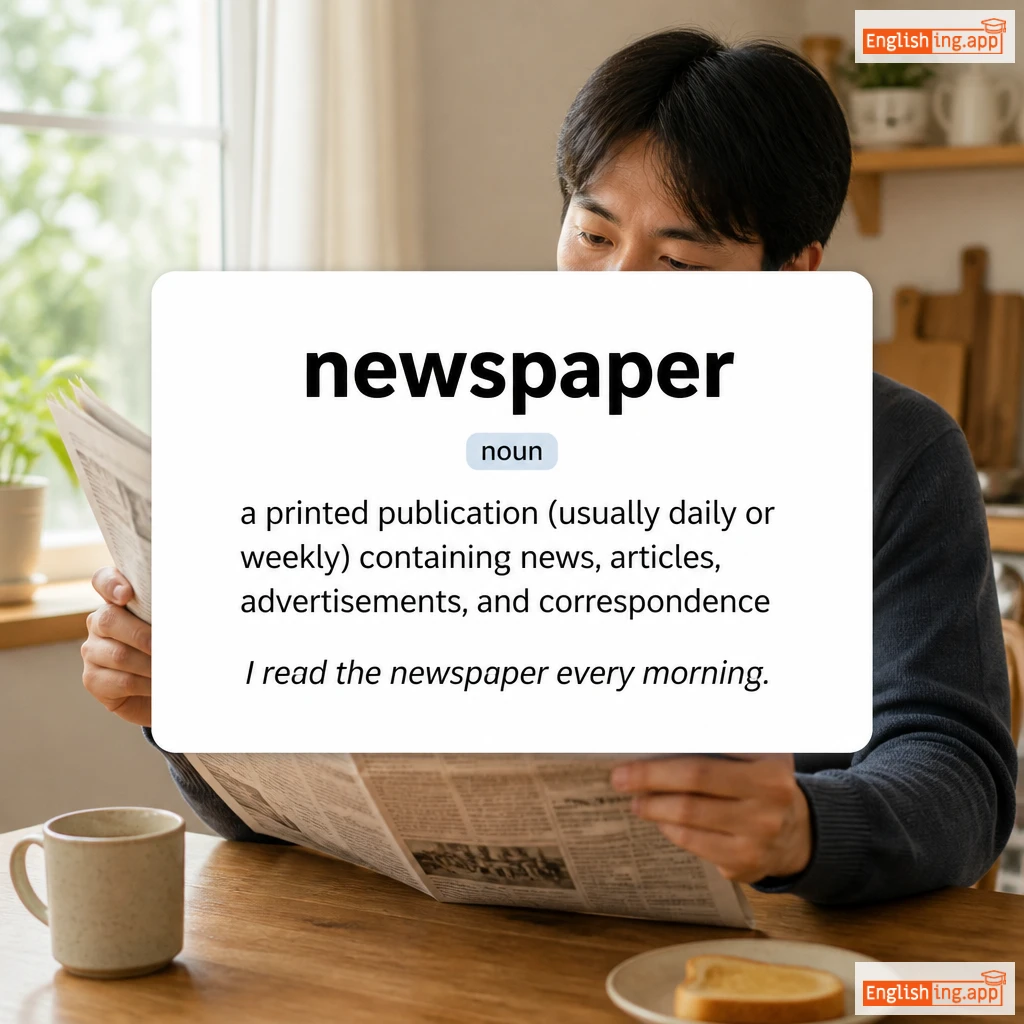newspaper definition card — visual illustration of the meaning