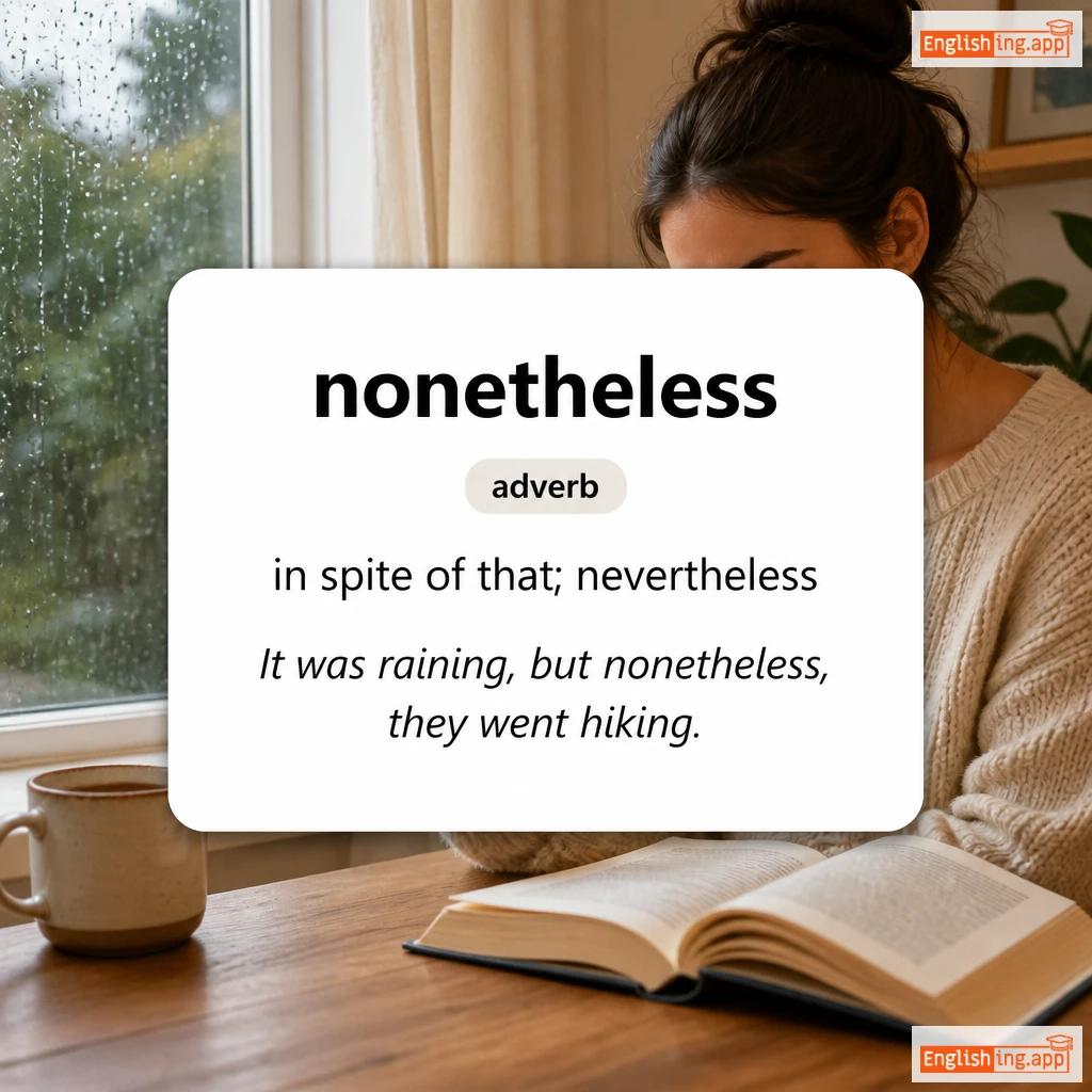 nonetheless definition card — visual illustration of the meaning