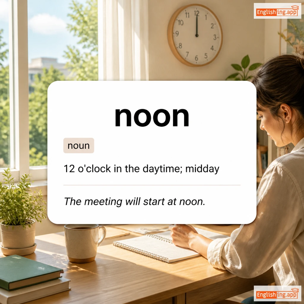 noon definition card — visual illustration of the meaning