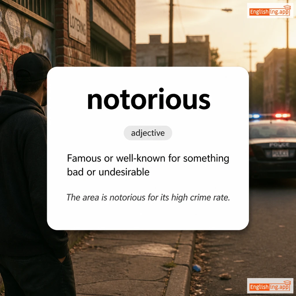 notorious definition card — visual illustration of the meaning