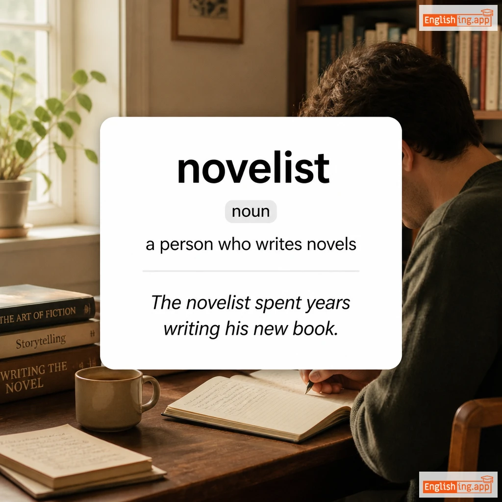 novelist definition card — visual illustration of the meaning