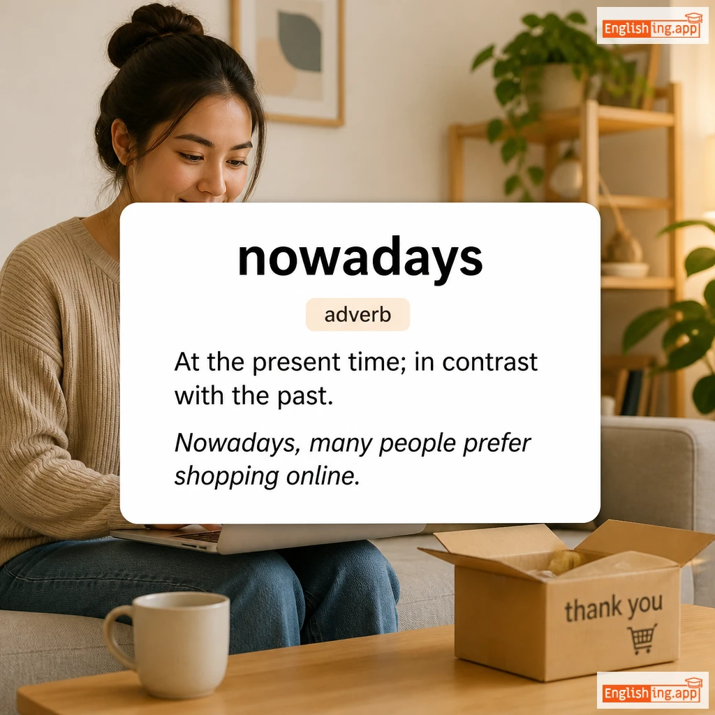 nowadays definition card — visual illustration of the meaning
