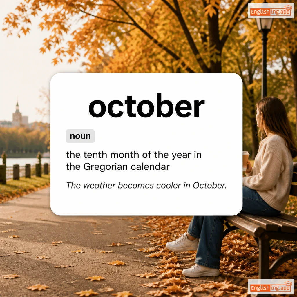 october definition card — visual illustration of the meaning