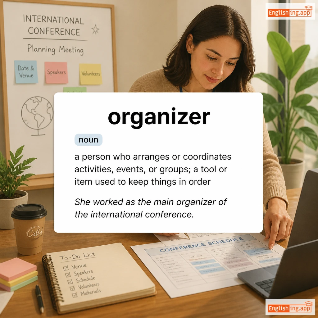 organizer definition card — visual illustration of the meaning