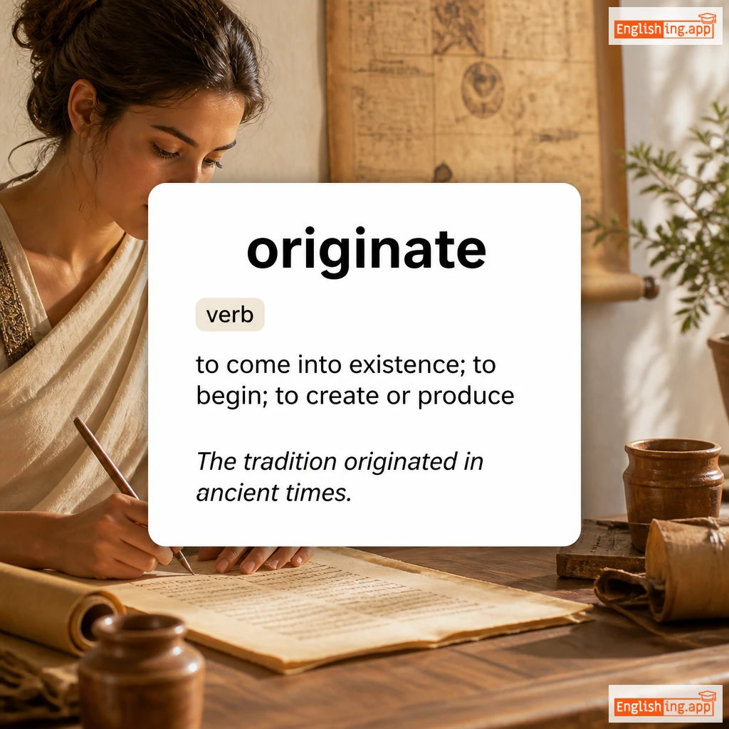 originate definition card — visual illustration of the meaning