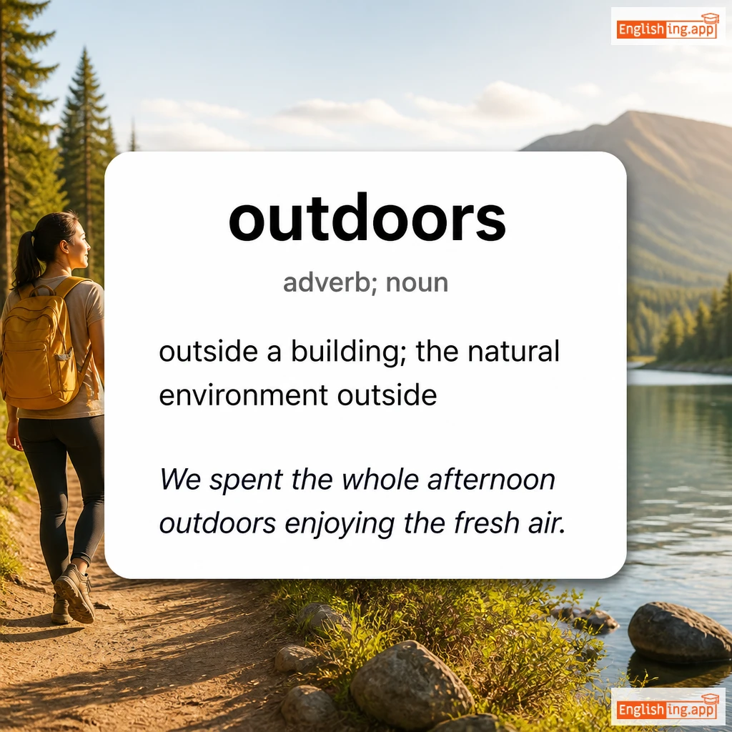 outdoors definition card — visual illustration of the meaning