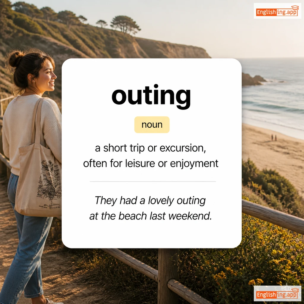 outing definition card — visual illustration of the meaning