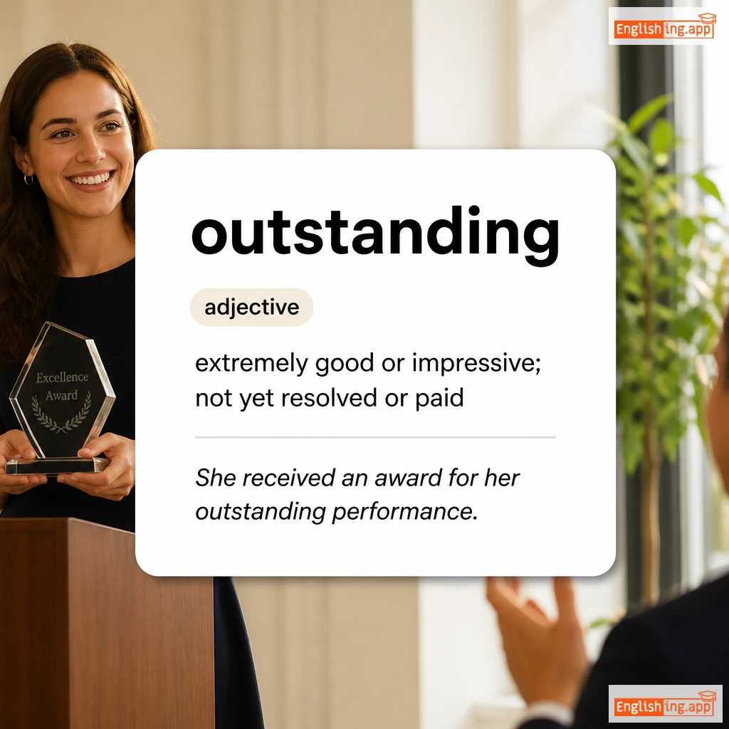 outstanding definition card — visual illustration of the meaning