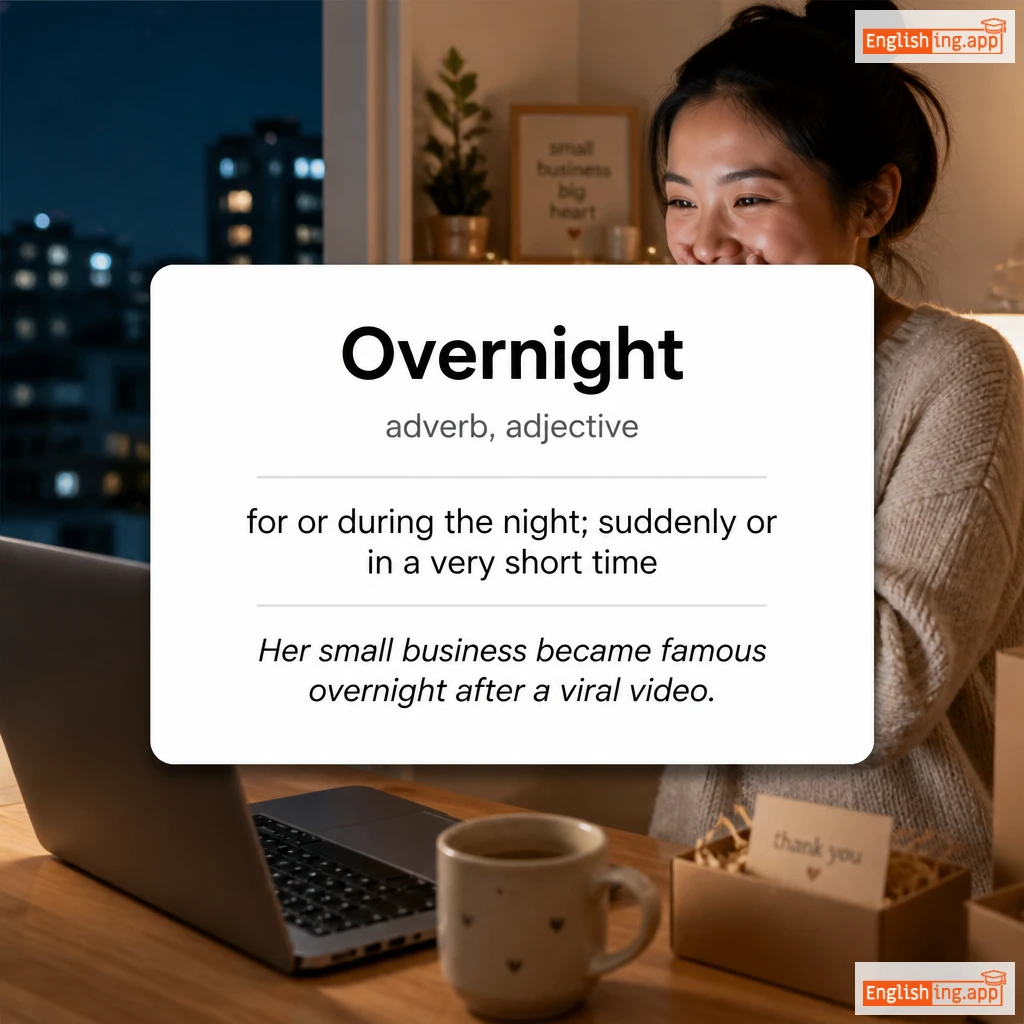 Overnight definition card — visual illustration of the meaning