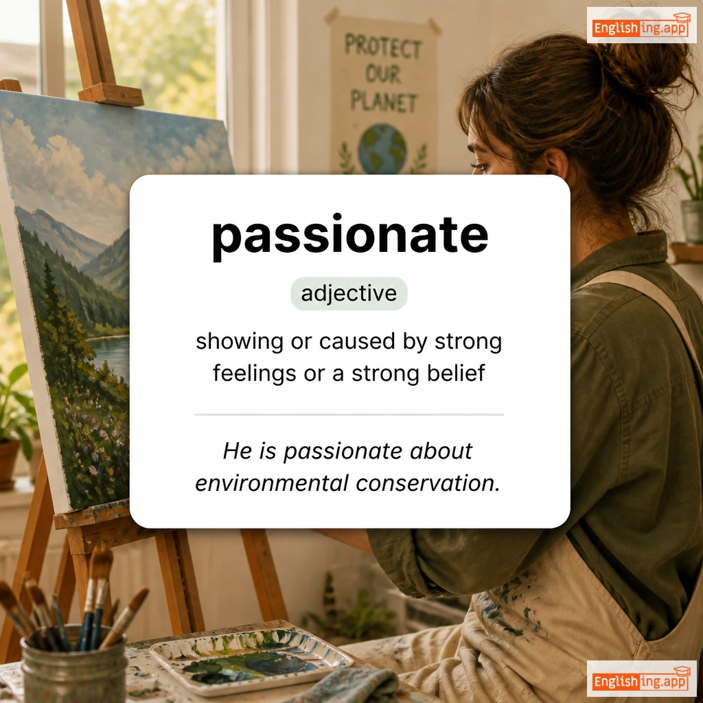 passionate definition card — visual illustration of the meaning