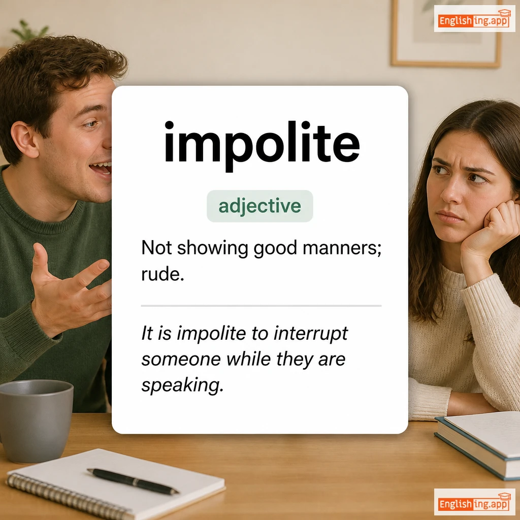 impolite definition card — visual illustration of the meaning