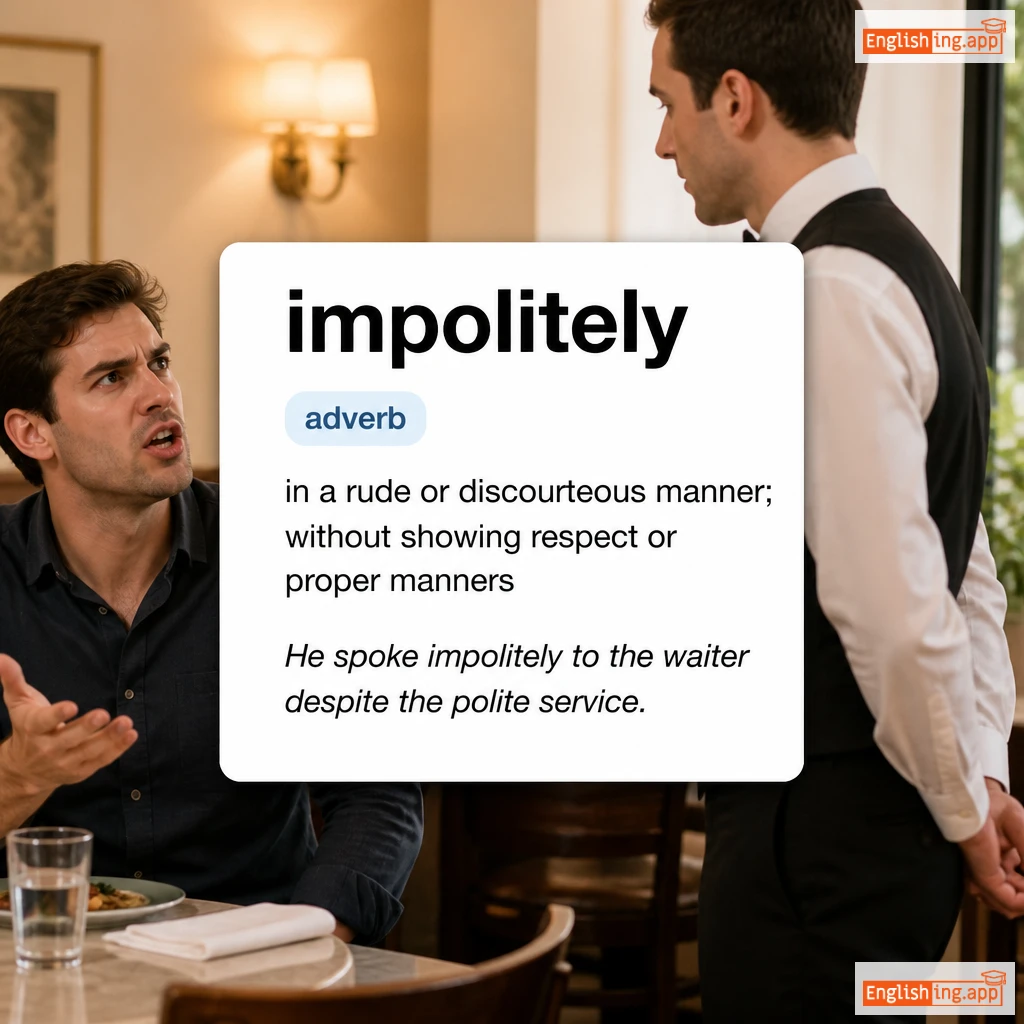 impolitely definition card — visual illustration of the meaning