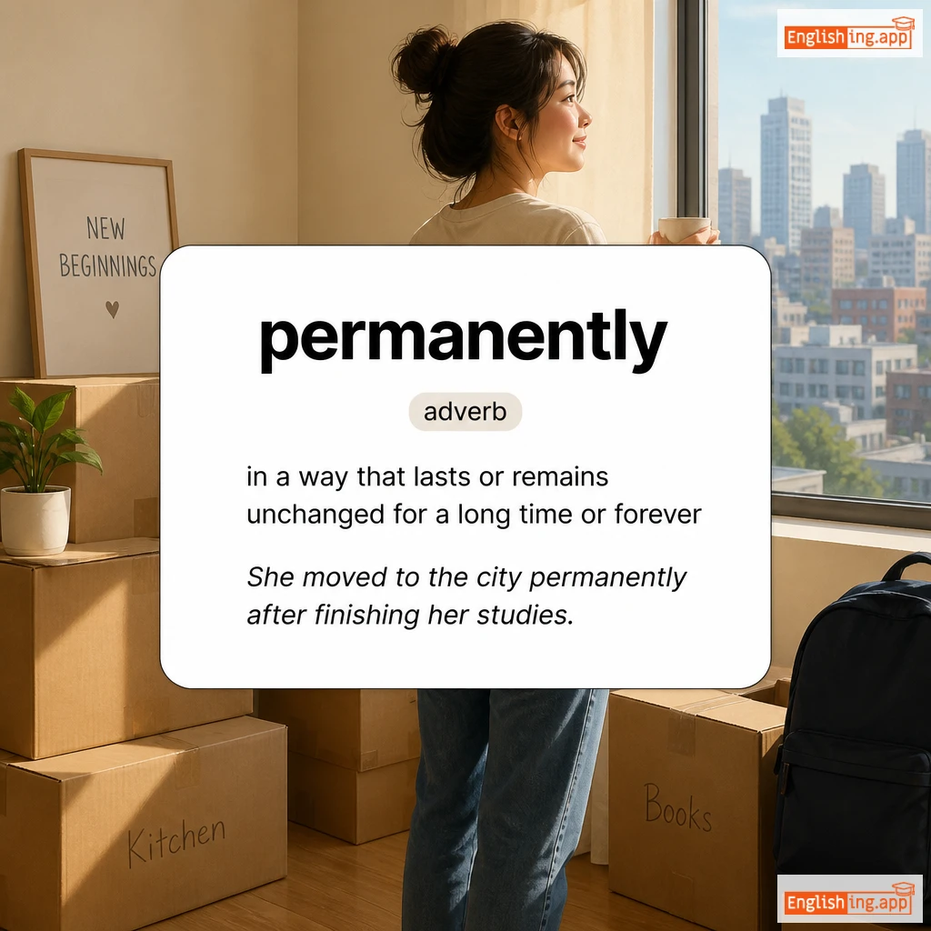 permanently definition card — visual illustration of the meaning