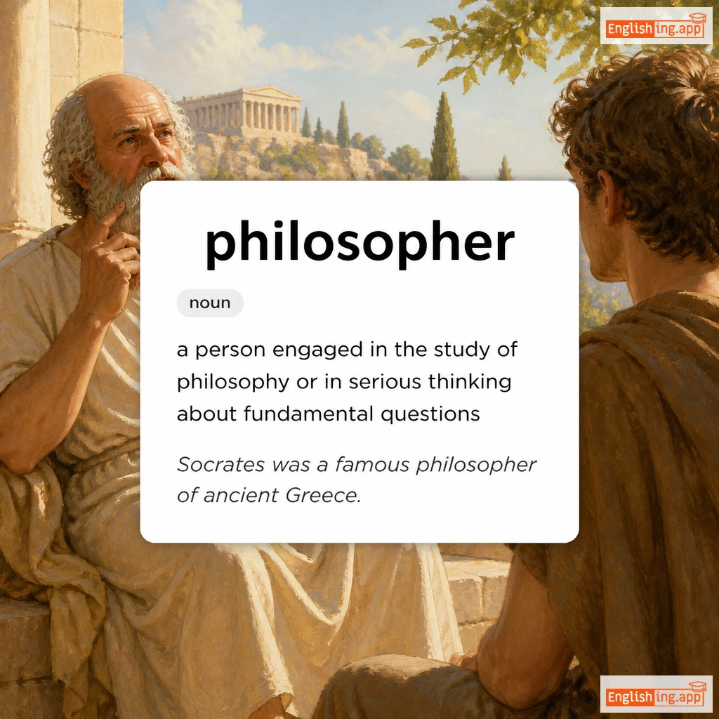 philosopher definition card — visual illustration of the meaning
