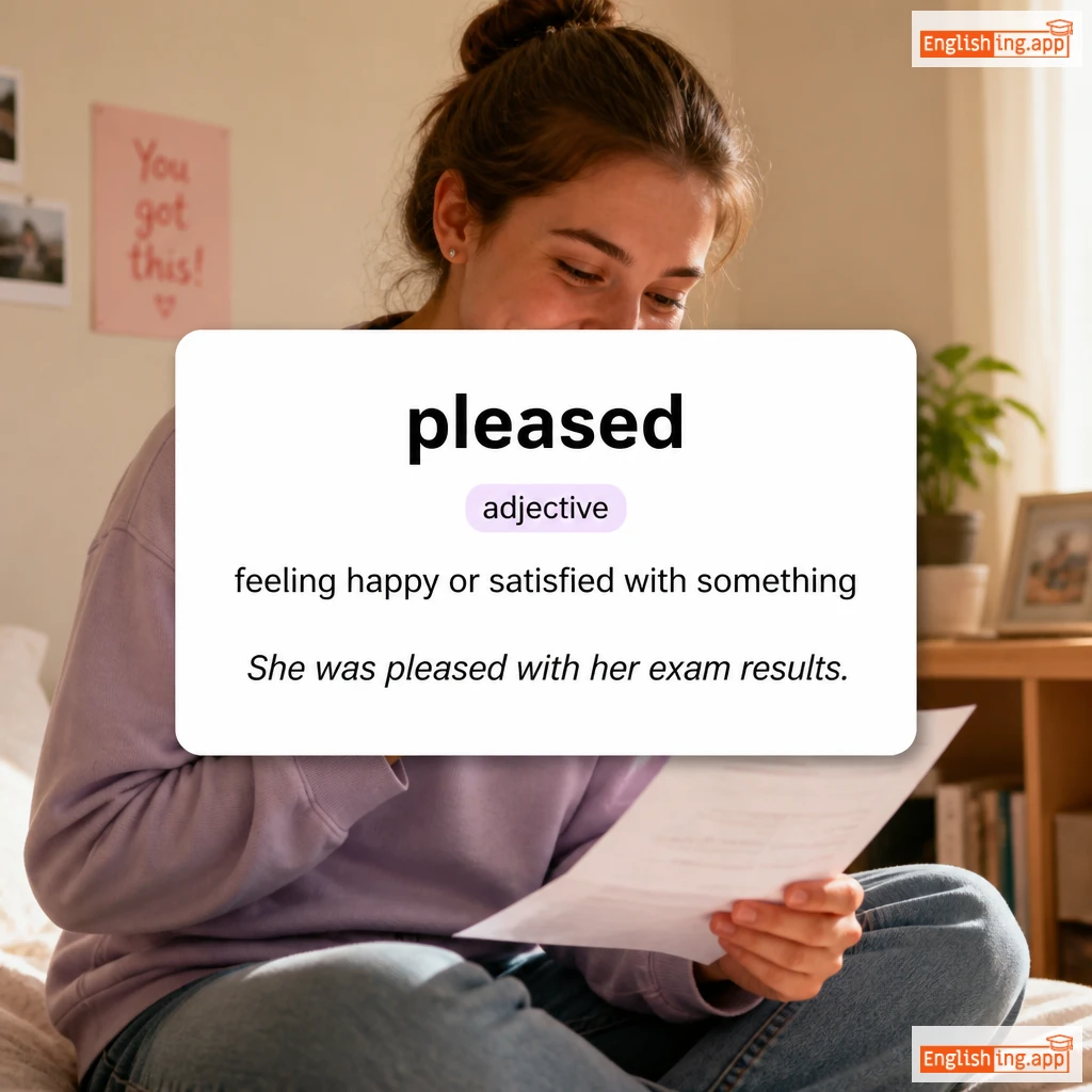 pleased definition card — visual illustration of the meaning
