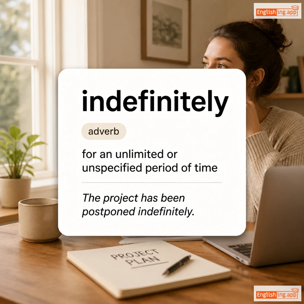 indefinitely definition card — visual illustration of the meaning