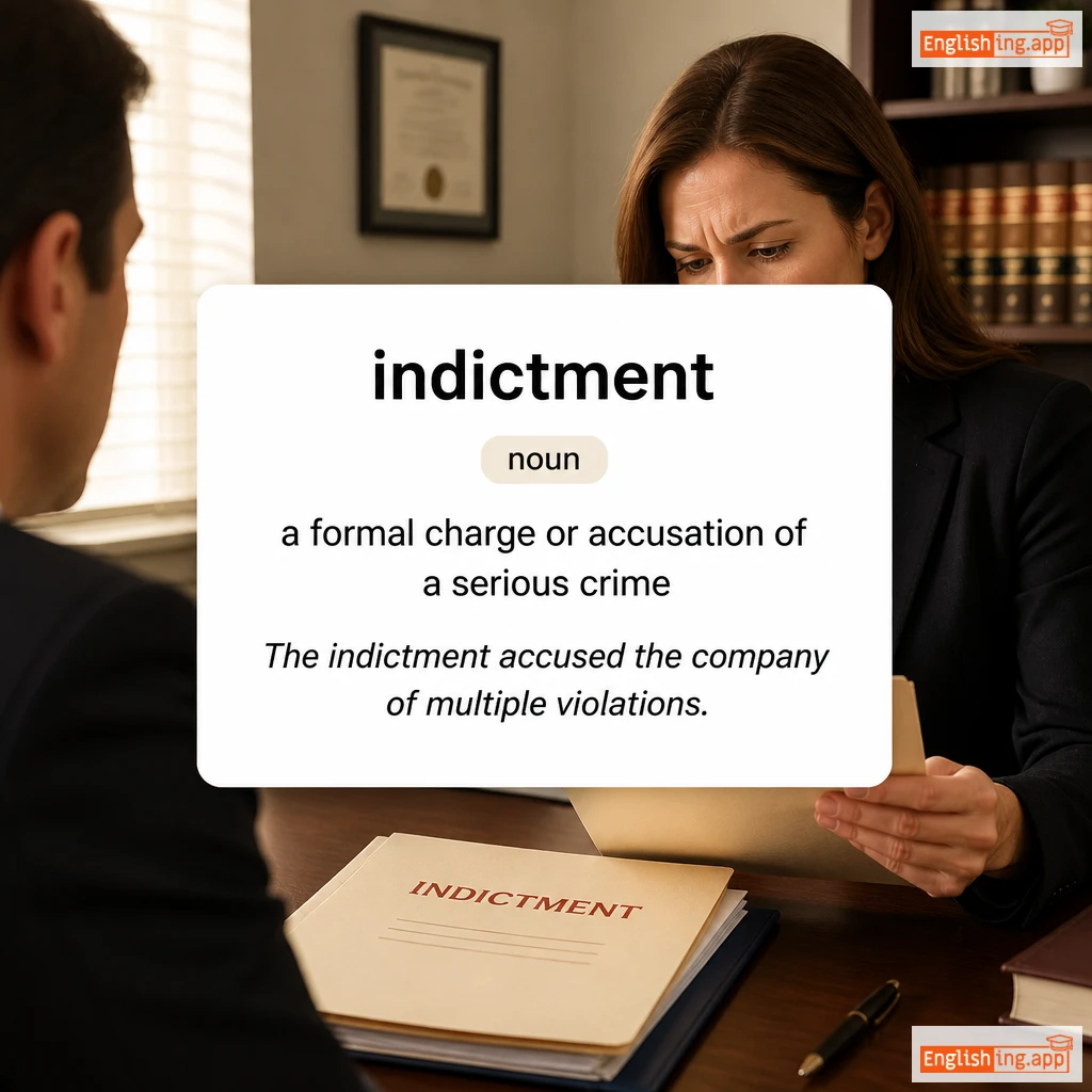 indictment definition card — visual illustration of the meaning