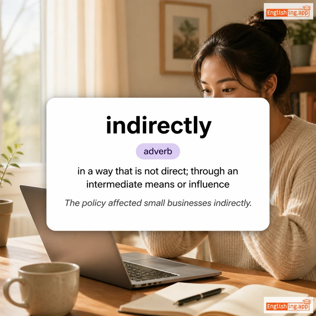 indirectly definition card — visual illustration of the meaning