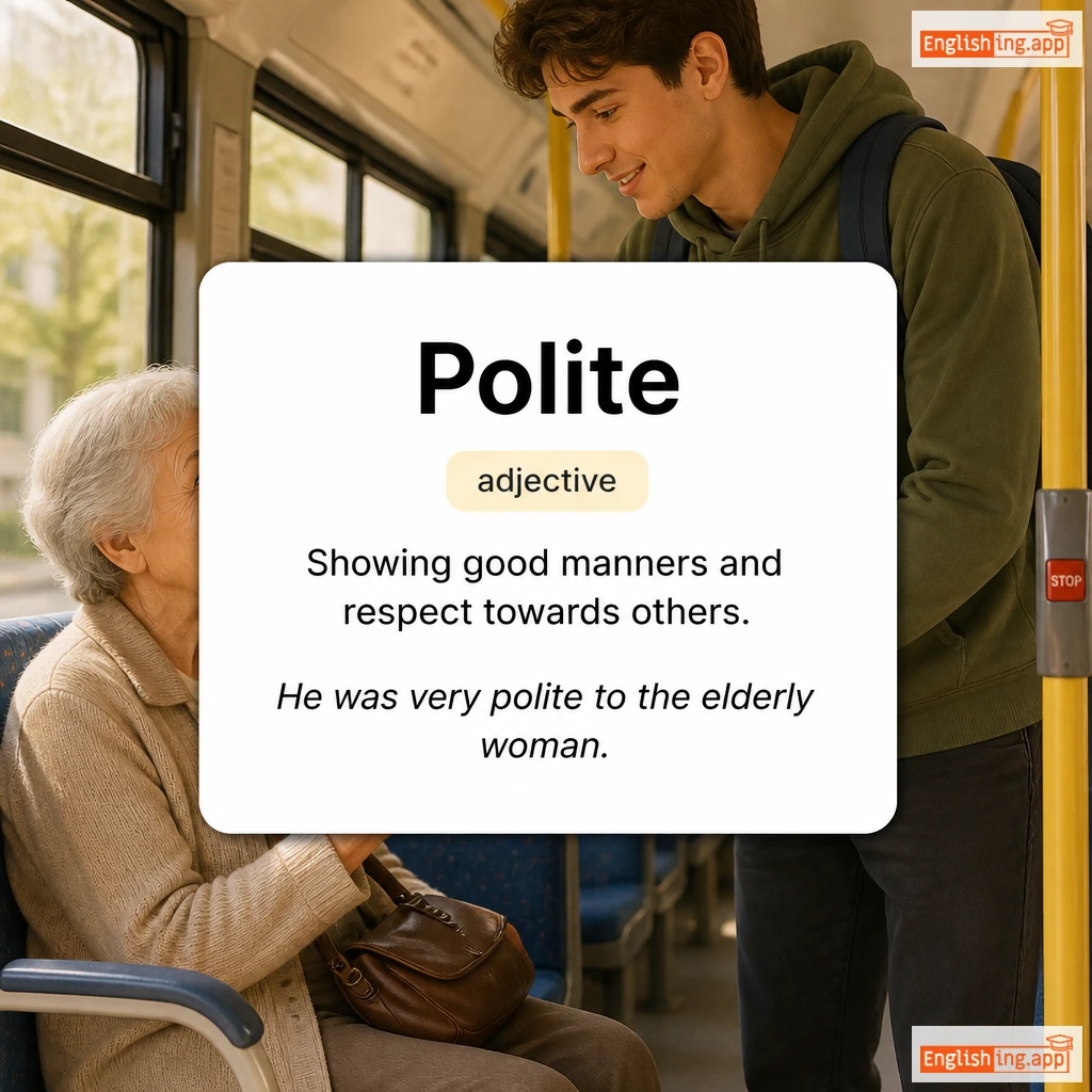 Polite definition card — visual illustration of the meaning