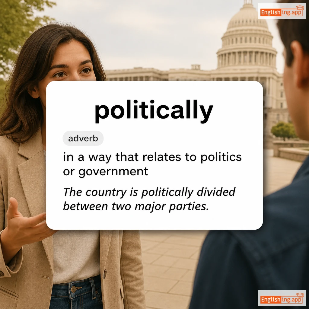 politically definition card — visual illustration of the meaning