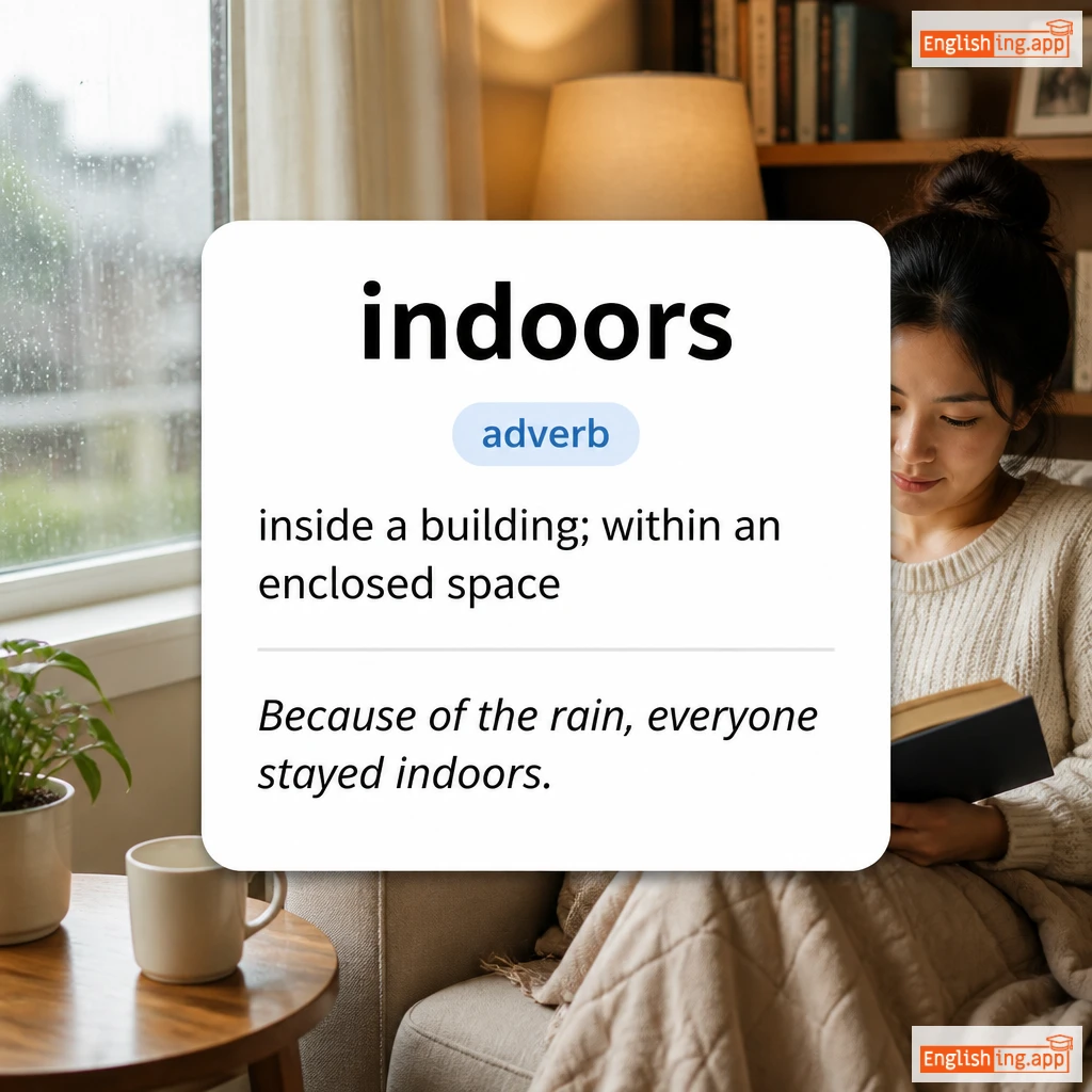 indoors definition card — visual illustration of the meaning