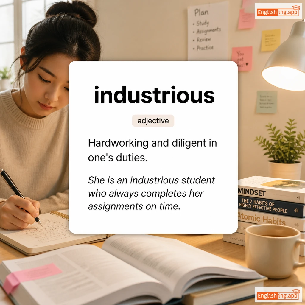 industrious definition card — visual illustration of the meaning