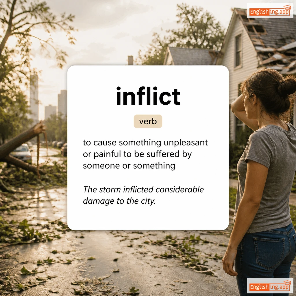 inflict definition card — visual illustration of the meaning