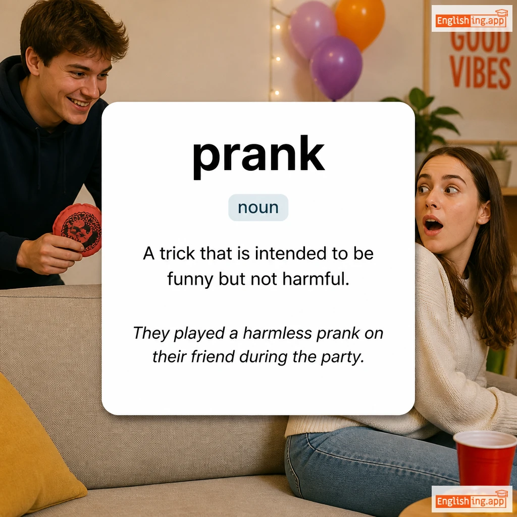 prank definition card — visual illustration of the meaning