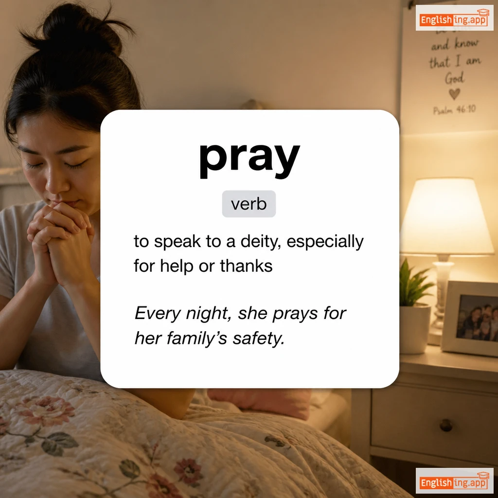 pray definition card — visual illustration of the meaning