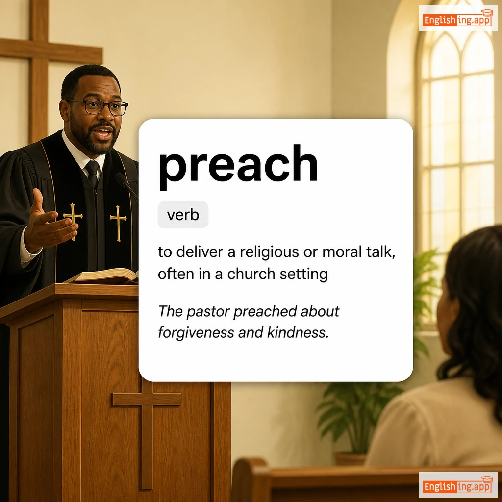 preach definition card — visual illustration of the meaning