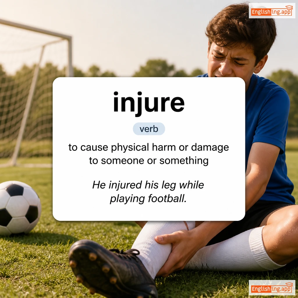 injure definition card — visual illustration of the meaning