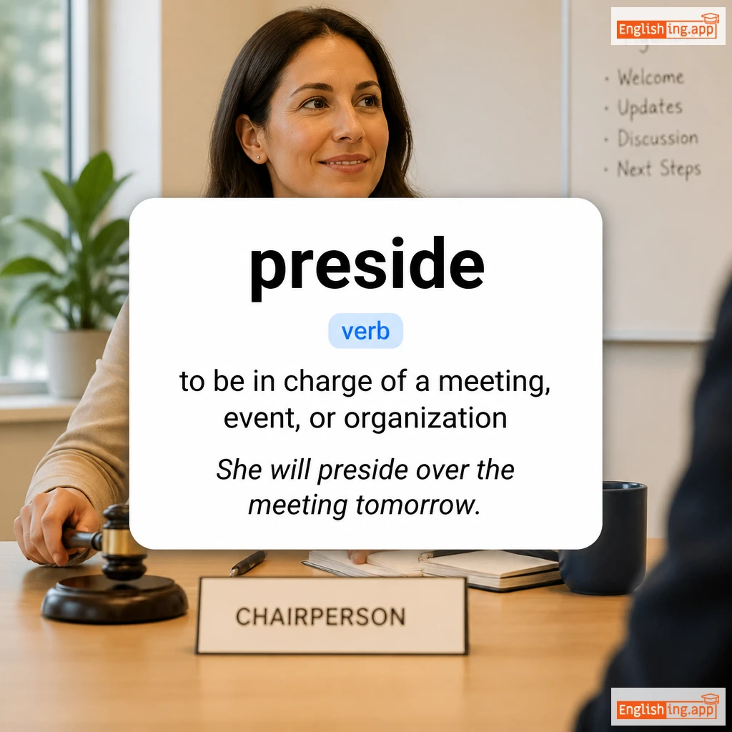preside definition card — visual illustration of the meaning