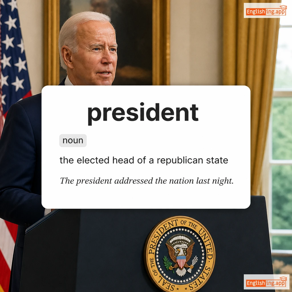 president definition card — visual illustration of the meaning