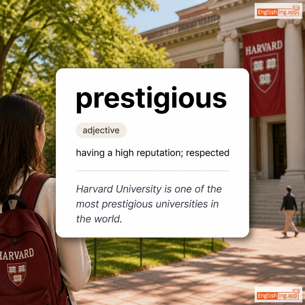 prestigious definition card — visual illustration of the meaning