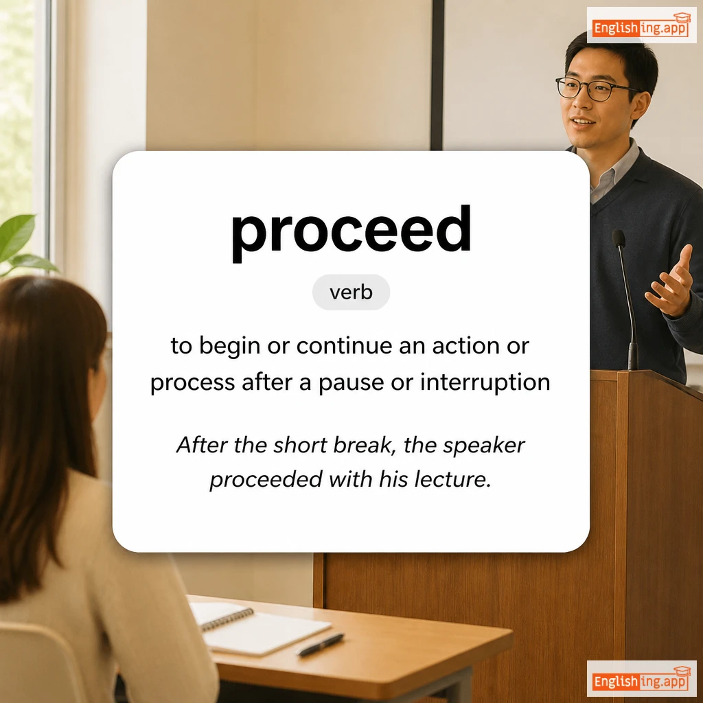 proceed definition card — visual illustration of the meaning