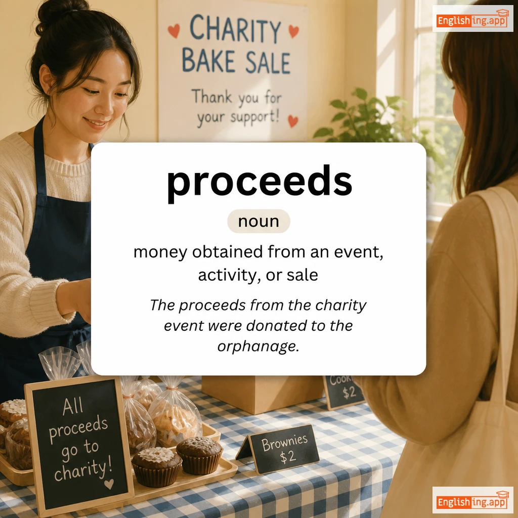 proceeds definition card — visual illustration of the meaning
