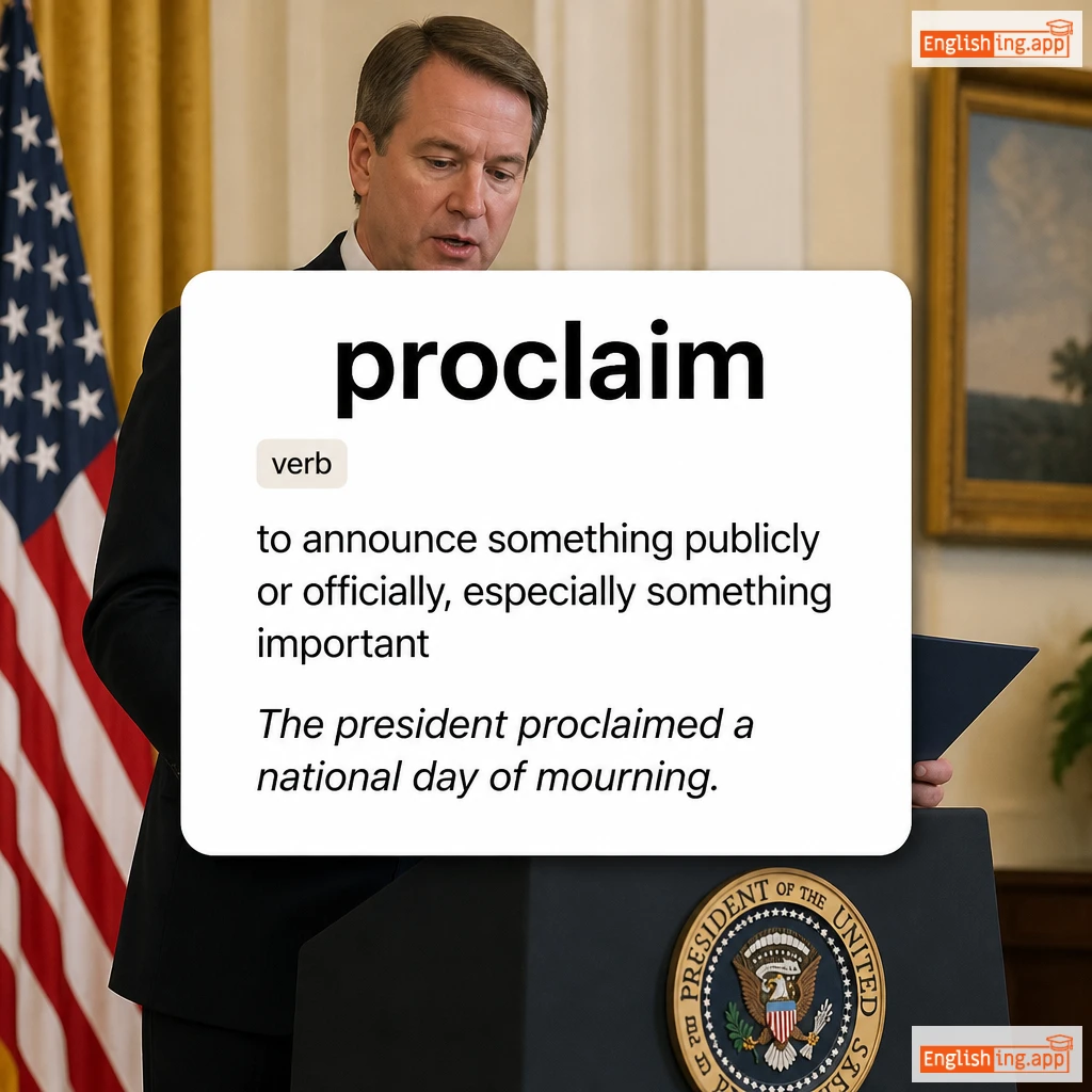 proclaim definition card — visual illustration of the meaning