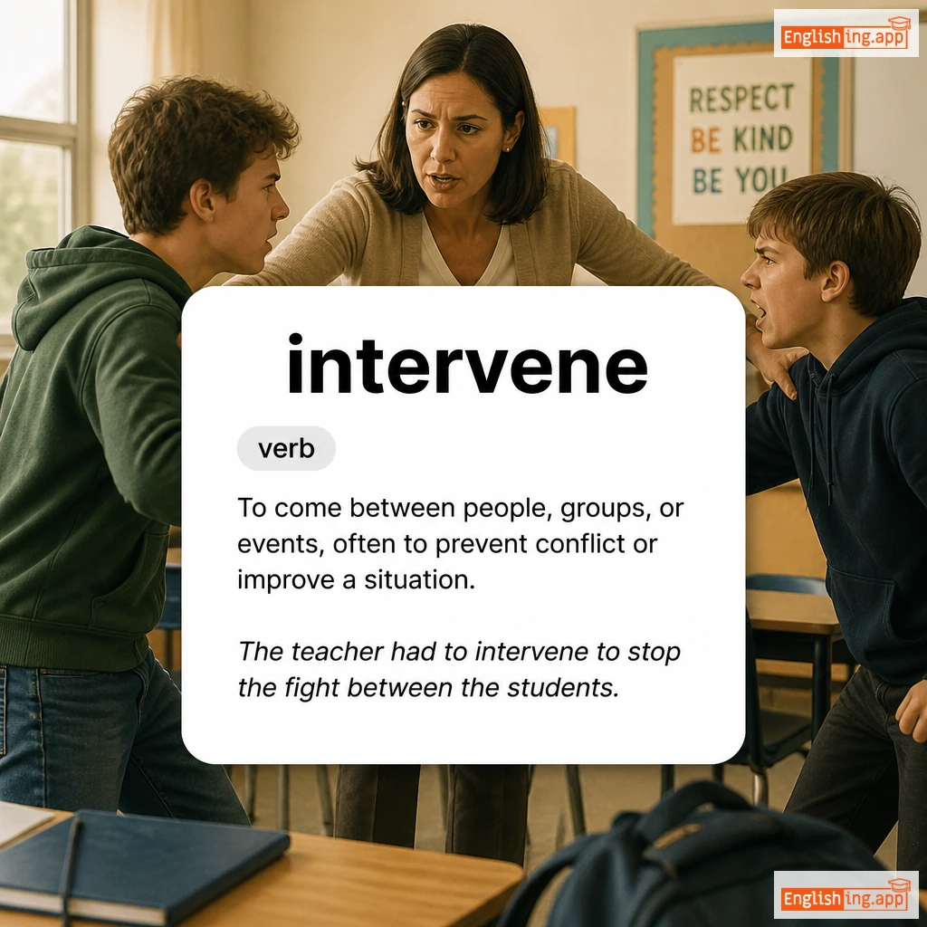 intervene definition card — visual illustration of the meaning