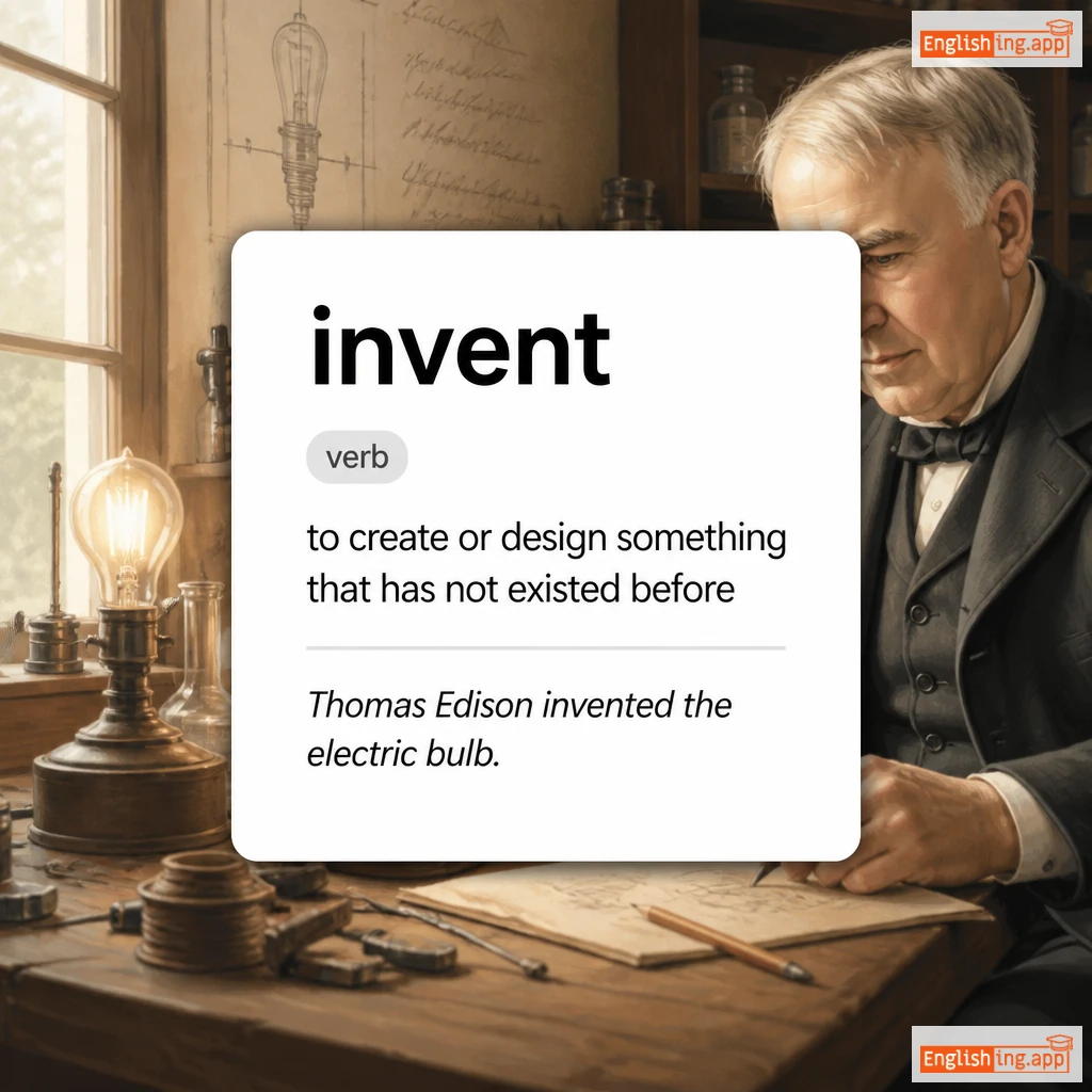 invent definition card — visual illustration of the meaning