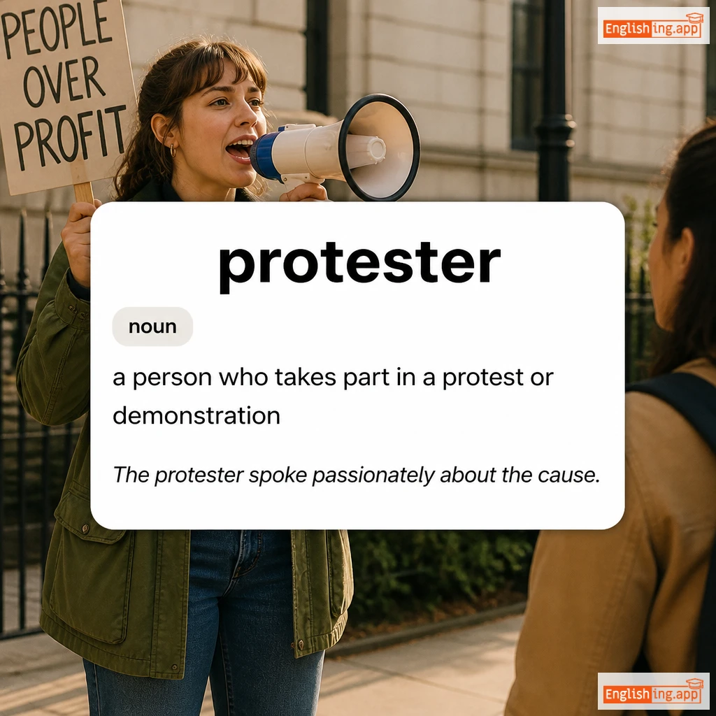 protester definition card — visual illustration of the meaning